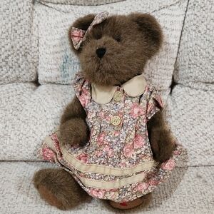 Boyds Bears Brown Teddy with Pink Floral Dress
